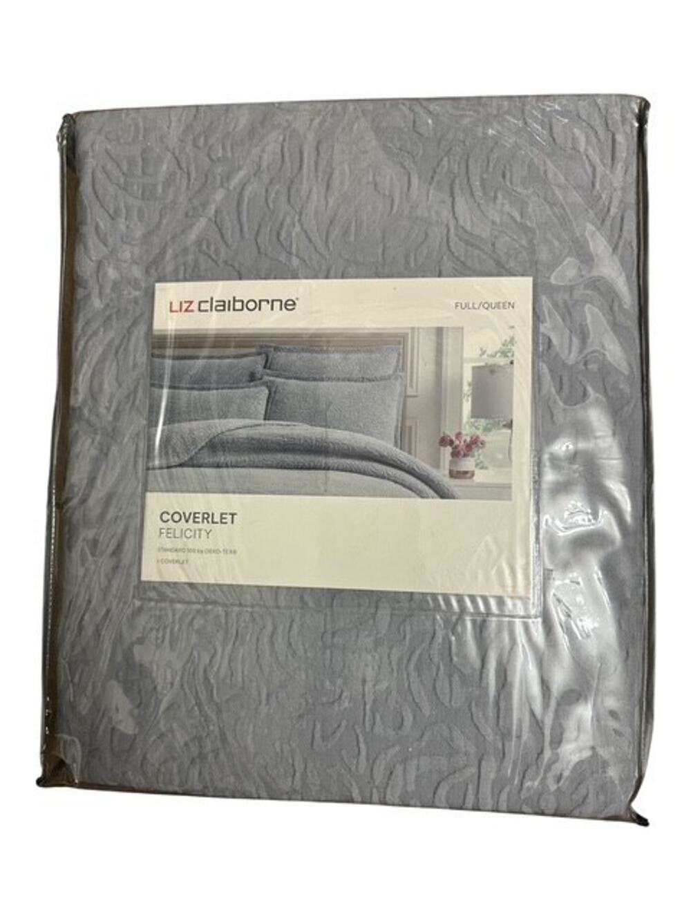 Liz Claiborne Coverlet Felicity Queen / Full Bed Textured Cotton Weathered Gray